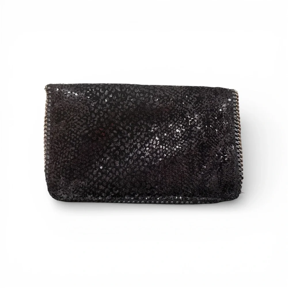 Stella McCartney Falabella Fold-Over Clutch – Black Shimmer | Like New. COA - Picture 4 of 10